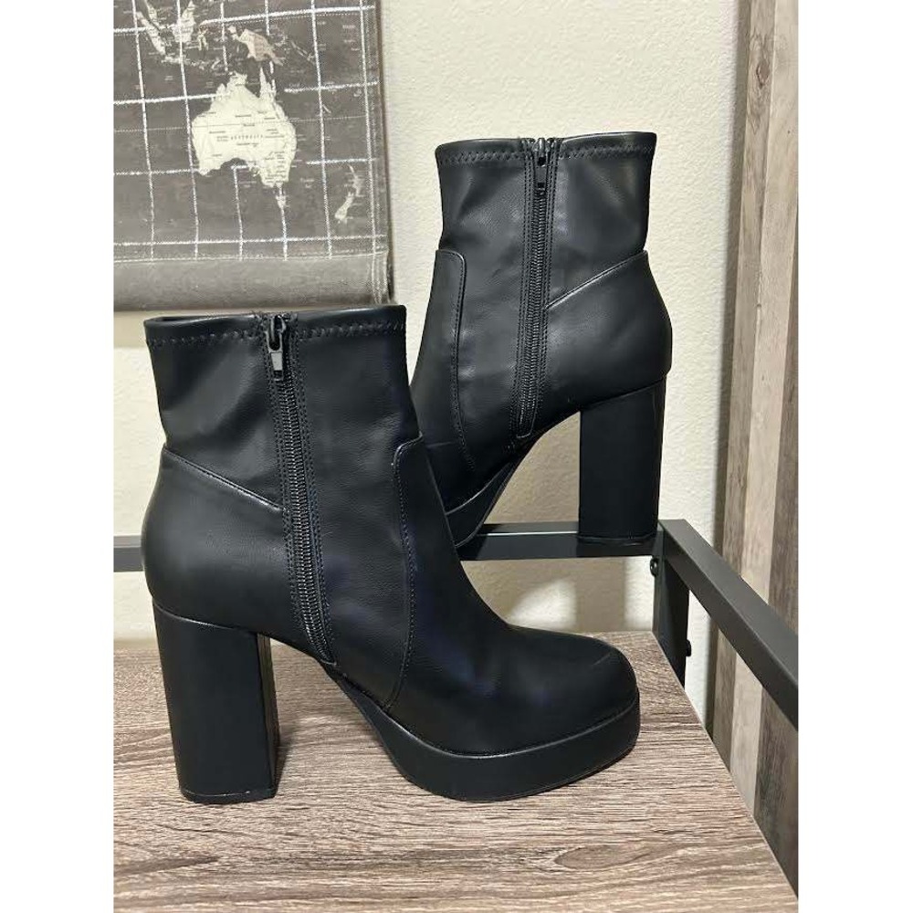 House of Harlow 1960 Womens Black Platform Block Heel Ankle Boots Size 8.5 Y2K